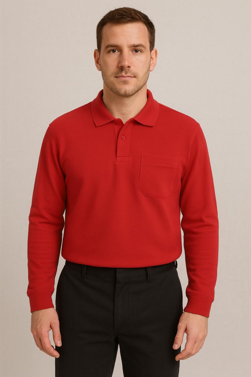 KIRMIZI 2 İPLİK POLO YAKA UZUN KOL SWEAT