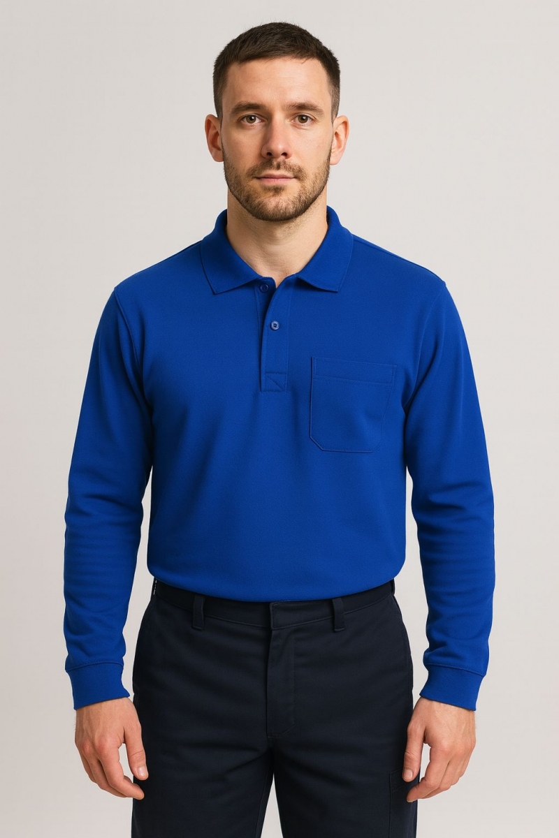 SAKS MAVİ 2 İPLİK POLO YAKA UZUN KOL SWEAT