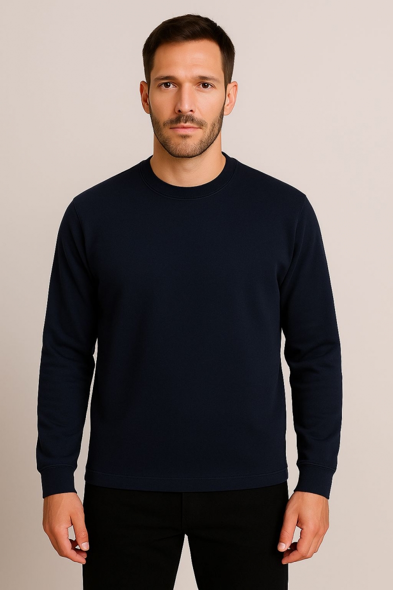 LACİVERT 2 İPLİK SIFIR YAKA UZUN KOL SWEAT