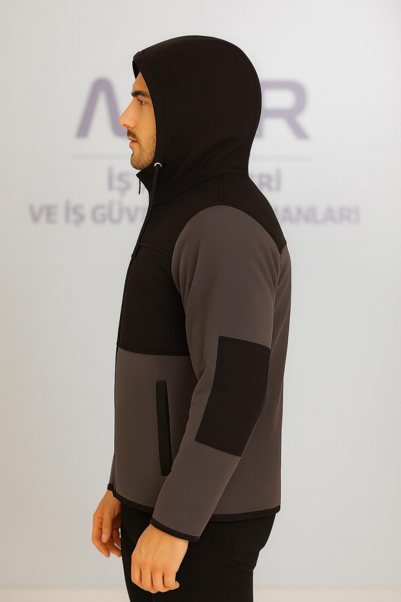 GRİ SİYAH KAPÜŞONLU SOFT POLAR