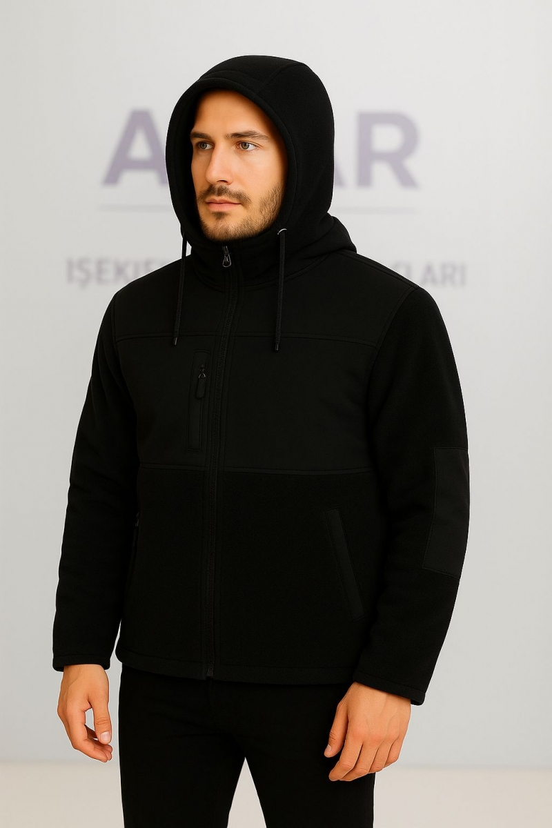 SİYAH KAPÜŞONLU SOFT POLAR