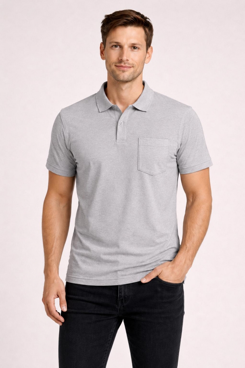POLO YAKA KISA KOLLU GRİ LAKOST