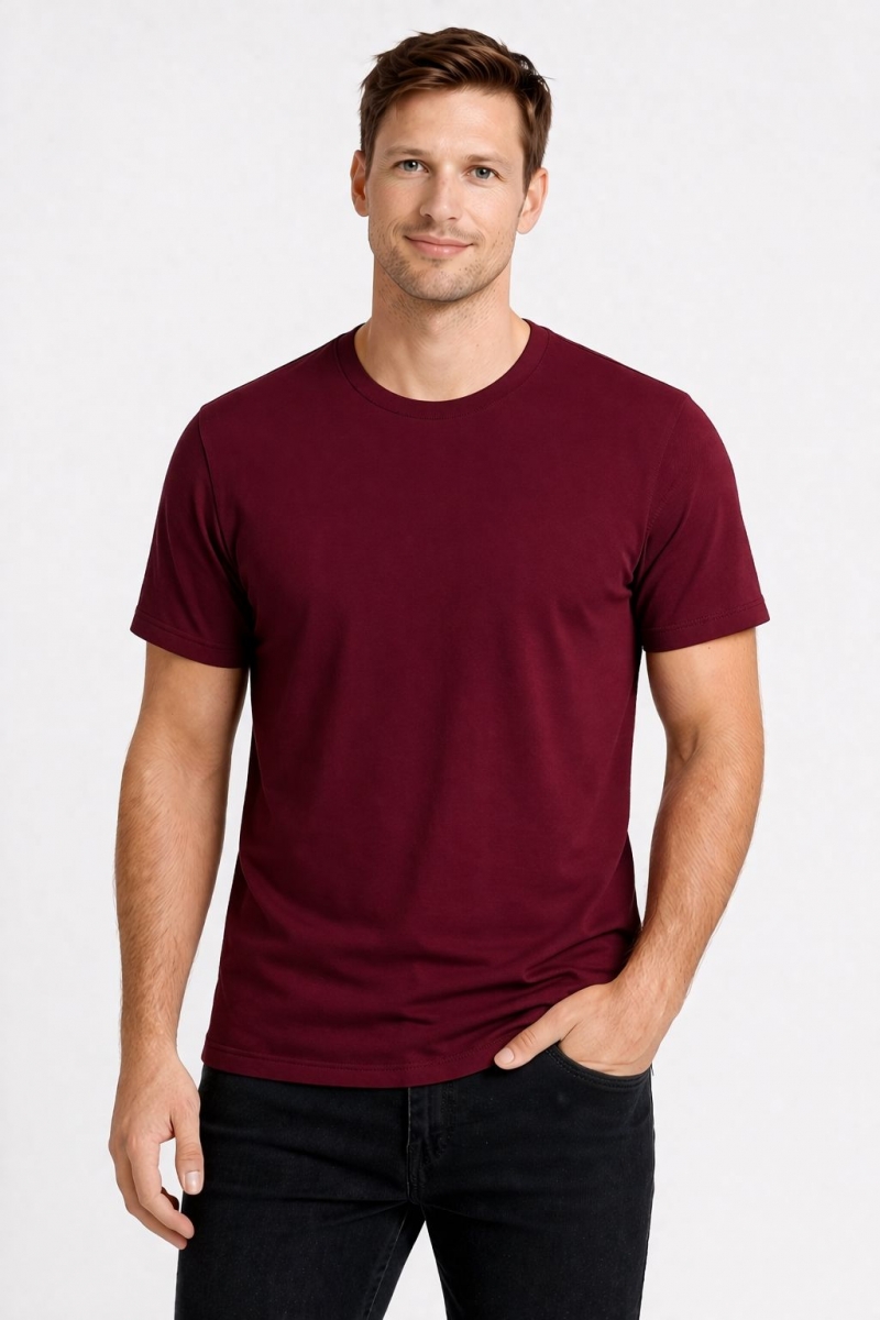 SIFIR YAKA KISA KOLLU BORDO TSHİRT