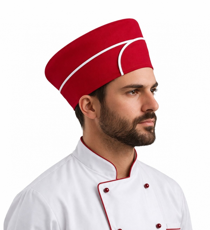 BEYAZ ÇİZGİLİ KIRMIZI AŞÇI KEP