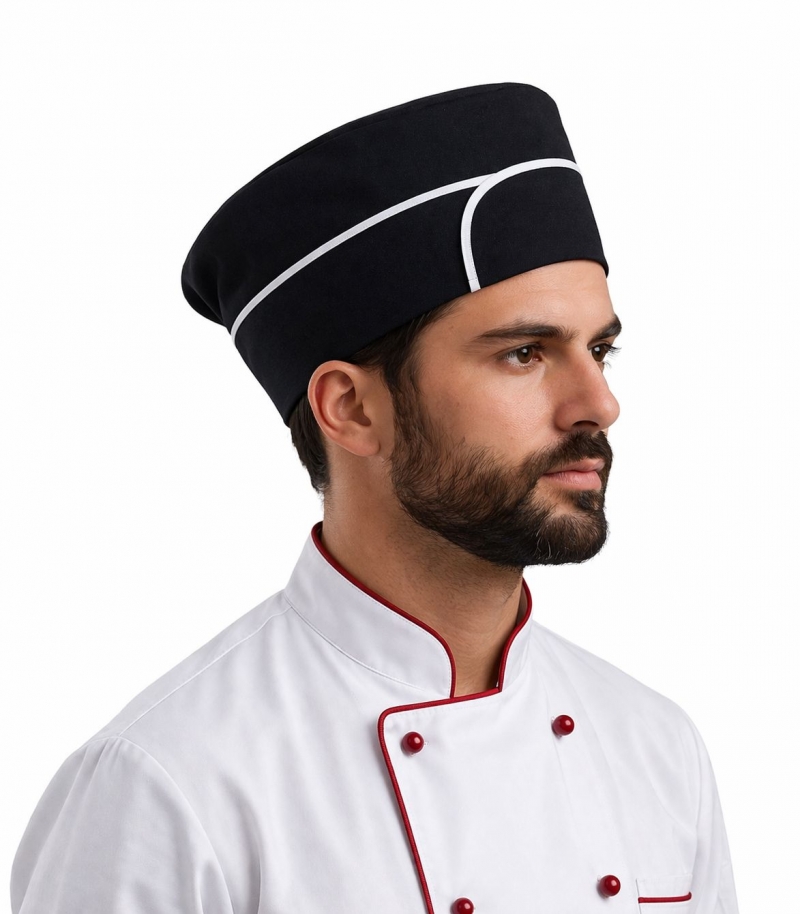 BEYAZ ÇİZGİLİ SİYAH AŞÇI KEP