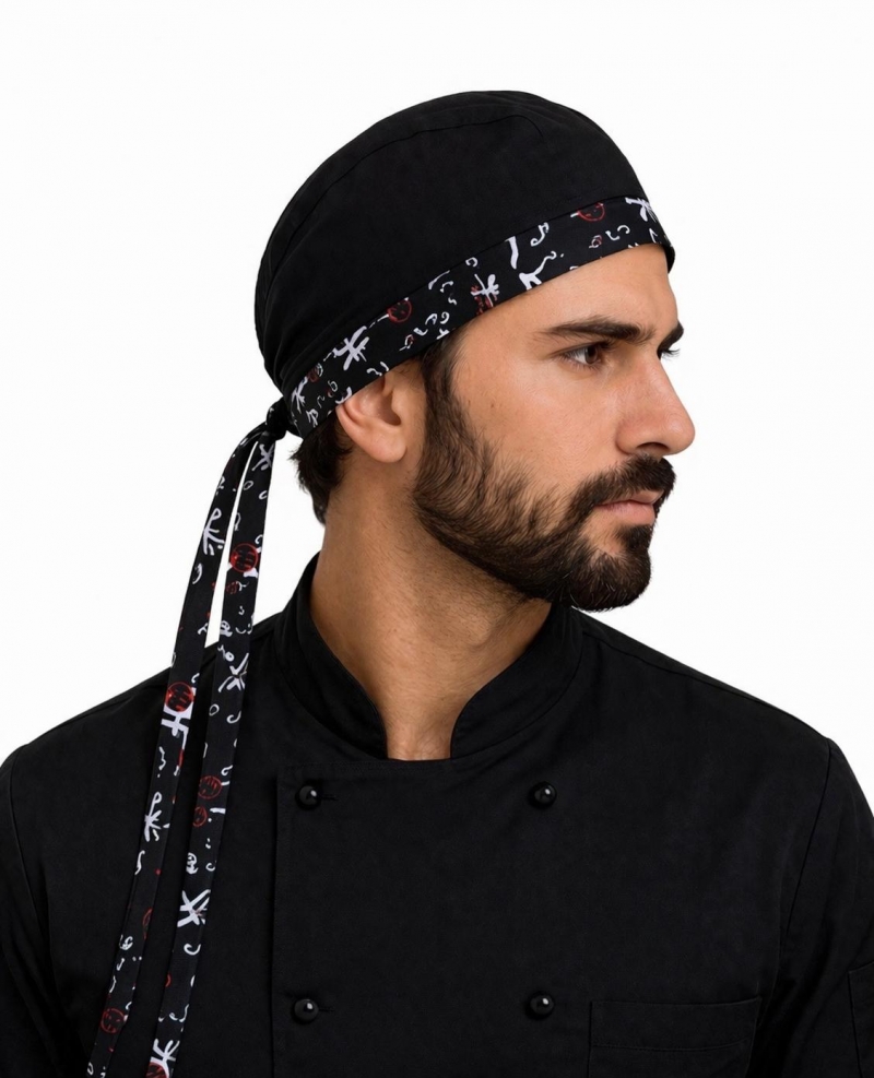 ERKEK YAZI DETAYLI SİYAH AŞÇI BONE